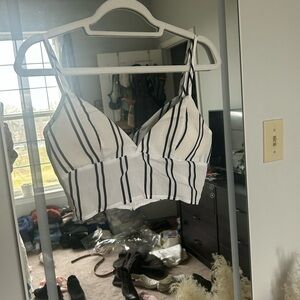 Cloud 9 Black and White Striped Crop Top